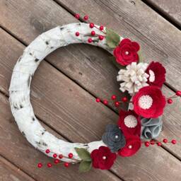 Christmas Wreath - Felt Flower Wreath, Birch Front Door Wreath - thumbnail 3