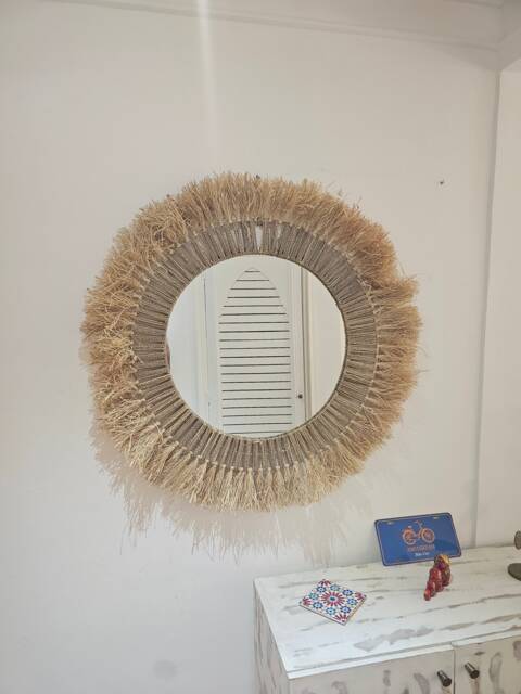 Round Moroccan Mirror in Raffia & Cord - image 1