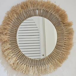 Round Moroccan Mirror in Raffia & Cord - thumbnail 4