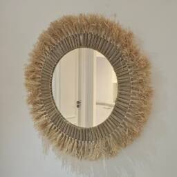 Round Moroccan Mirror in Raffia & Cord - thumbnail 3