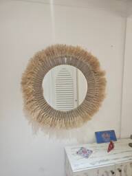 Round Moroccan Mirror in Raffia & Cord