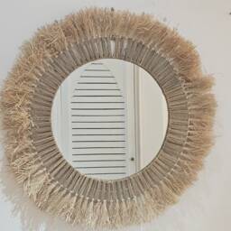 Round Moroccan Mirror in Raffia & Cord - thumbnail 2