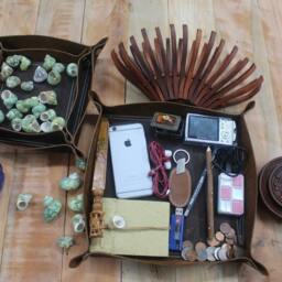 Personalized Leather Valet Tray Set Handmade Full-Grain Desk Organizer - thumbnail 2