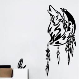 Wolf Moon Feathers Sticker Vinyl Wall Art, Decal, Sticker, Transfer, Mural, , Decor, Rent Friendly, Interior, Exterior, Full 0936 - thumbnail 1