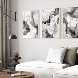 Black & White Fluid Marble Splash Wall Prints, Set Of 3 Posters, Abstract Art, Bedroom Home Decor, Gallery Wall, Modern 2895 - thumbnail 2