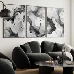 Black & White Fluid Marble Splash Wall Prints, Set Of 3 Posters, Abstract Art, Bedroom Home Decor, Gallery Wall, Modern 2895 - thumbnail 3