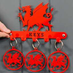 Welsh Dragon Key Holder Hooks With Trio Of Matching Keyring Gift Set - thumbnail 4