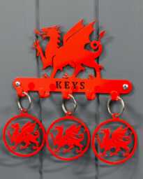 Welsh Dragon Key Holder Hooks With Trio Of Matching Keyring Gift Set - thumbnail 1