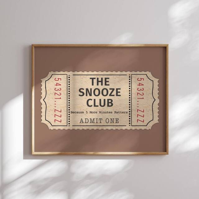 Valentines Gift For Him Funny Wall Art Print , The Snooze Club, Because 5 More Minutes Matters Poster - image 1