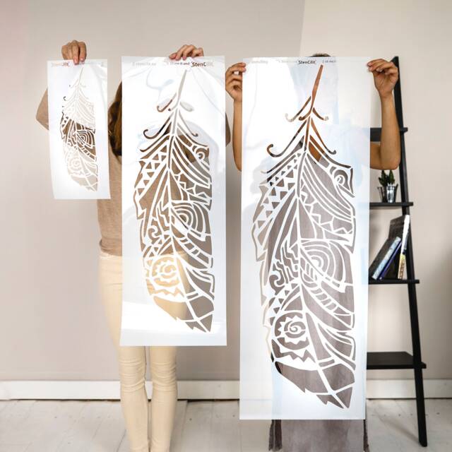 Forest Feather Wall Stencil, Scandinavian Tribal Diy Decor, Stencilit - Single - image 1