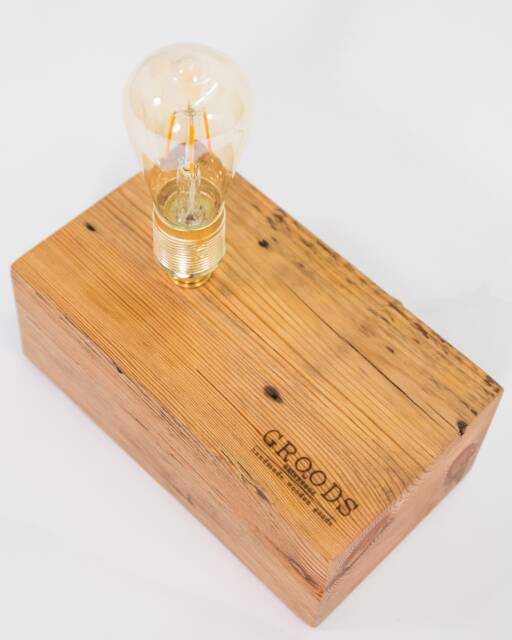 Table Lamp/Wooden Table Old Reclaimed Wood Block Vintage Edison Minimalist - image 1