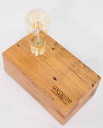 Table Lamp/Wooden Table Old Reclaimed Wood Block Vintage Edison Minimalist - thumbnail 1