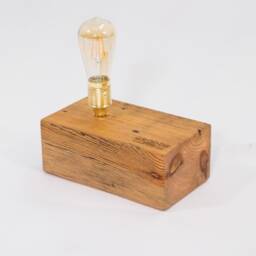 Table Lamp/Wooden Table Old Reclaimed Wood Block Vintage Edison Minimalist - thumbnail 3