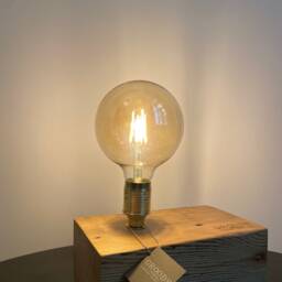Table Lamp/Wooden Table Old Reclaimed Wood Block Vintage Edison Minimalist - thumbnail 2