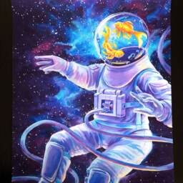 Starfish 18x24 Print - Beautiful Colorful Stars Fish Astronaut Space Goldfish Abstract Cosmos Original Illustration Acrylic Painting - thumbnail 3