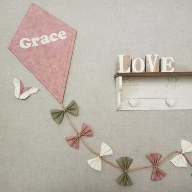Personalised Kite Wall Hanging in Blush Pink, Sage Green & Cream, Nursery Decor For Girls Bedroom - image 1
