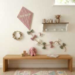 Personalised Kite Wall Hanging in Blush Pink, Sage Green & Cream, Nursery Decor For Girls Bedroom - thumbnail 2
