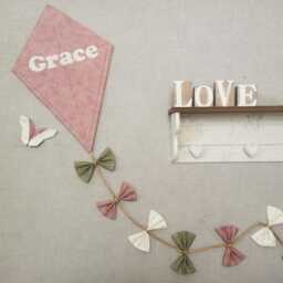 Personalised Kite Wall Hanging in Blush Pink, Sage Green & Cream, Nursery Decor For Girls Bedroom