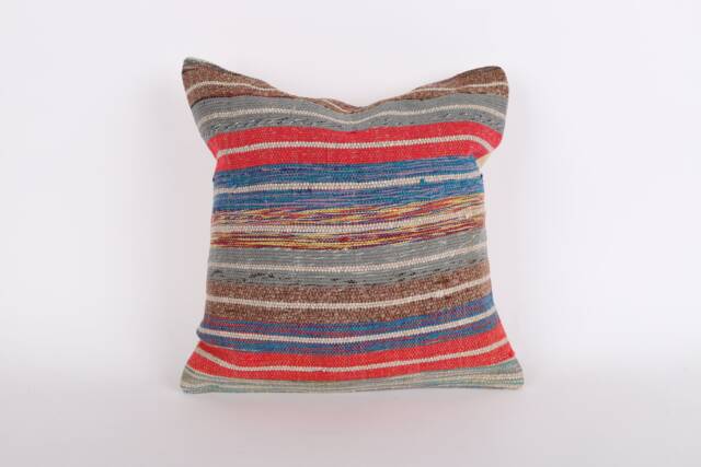 Handwoven Turkish Kilim Pillow 16x16 Vintage Boho Cushion Cover - image 1