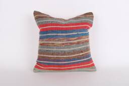 Handwoven Turkish Kilim Pillow 16x16 Vintage Boho Cushion Cover