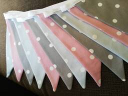 Grey & Pink Fabric Bunting, With White Spots - 2, 3 Or 4 Metres - thumbnail 1