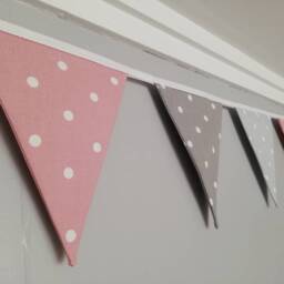Grey & Pink Fabric Bunting, With White Spots - 2, 3 Or 4 Metres - thumbnail 2