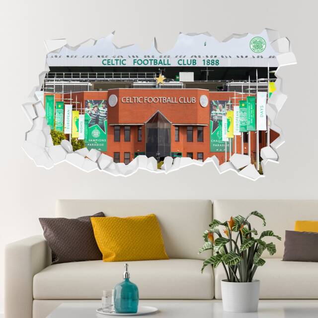 Celtic Fc Wall Sticker - Outside Front Of Stadium Broken Decal Football Art - image 1