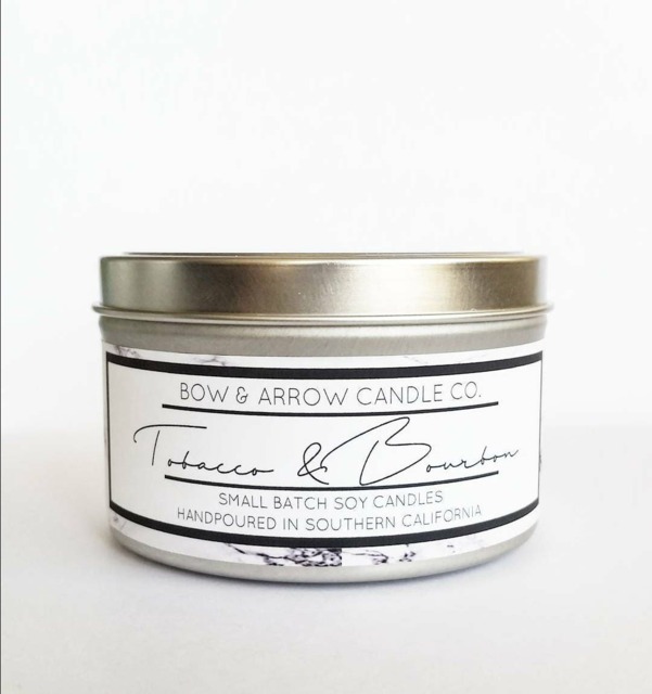 8 Oz Natural Soy Candle Tobacco & Bourbon Scented - Tin Candles -Masculine Scent - image 1