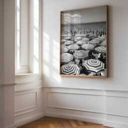 Black & White Mediterranean Beach - Italian Riviera Umbrella On Summer Prints Wall Art Home Decor Poster - thumbnail 2