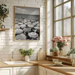 Black & White Mediterranean Beach - Italian Riviera Umbrella On Summer Prints Wall Art Home Decor Poster - thumbnail 3