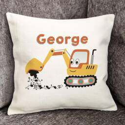 Personalized Digger Cushion Cover, Kids Room Decor - 40cm - thumbnail 2