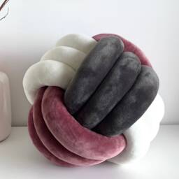 Custom Tri-Color Velvet Knot Pillow Ball Shape, Handmade in Sweden - thumbnail 2
