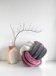 Custom Tri-Color Velvet Knot Pillow Ball Shape, Handmade in Sweden - thumbnail 1