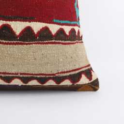 Vintage Turkish Kilim Pillow Cover Handwoven Wool Throw 16x16 - thumbnail 2