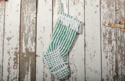 Fluffy Green & White Vintage Chenille Christmas Stocking With Matching Cuff - Wedding Ring, Flower