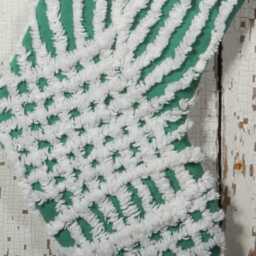 Fluffy Green & White Vintage Chenille Christmas Stocking With Matching Cuff - Wedding Ring, Flower - thumbnail 2