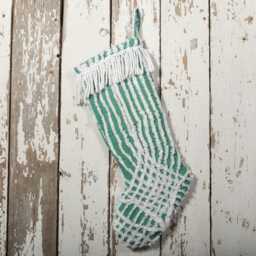 Fluffy Green & White Vintage Chenille Christmas Stocking With Matching Cuff - Wedding Ring, Flower - thumbnail 3