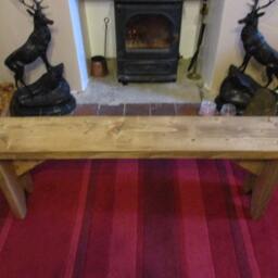 3 Seater Long Bench Handmade Wooden Bespoke Chunky Solid Rustic Farmhouse 140cm - thumbnail 2