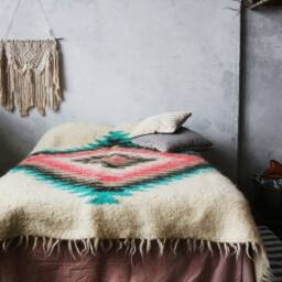 Handmade Wool Weighted Blanket Chunky Knit Boho Bedspread - thumbnail 4