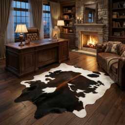 Authentic Black & White Cowhide Rug - Medium Natural Leather Skin For Elegant Interiors - 42x38 Inches - thumbnail 2