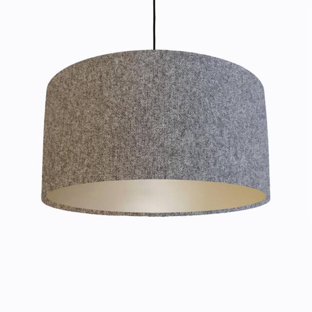 Grey Lampshade in Herringbone Tweed & Champagne Lining - image 1