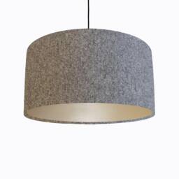 Grey Lampshade in Herringbone Tweed & Champagne Lining - thumbnail 1