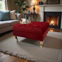 Caspian Chesterfield Velvet Footstool Square Ottoman Coffee Table