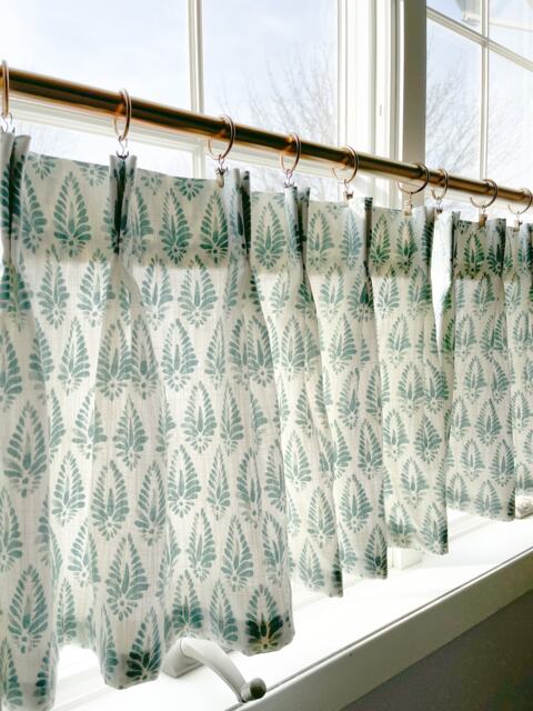Floral Block Print Cafe Curtains Pleated Cotton Linen Blend - image 1