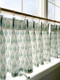Floral Block Print Cafe Curtains Pleated Cotton Linen Blend - thumbnail 1