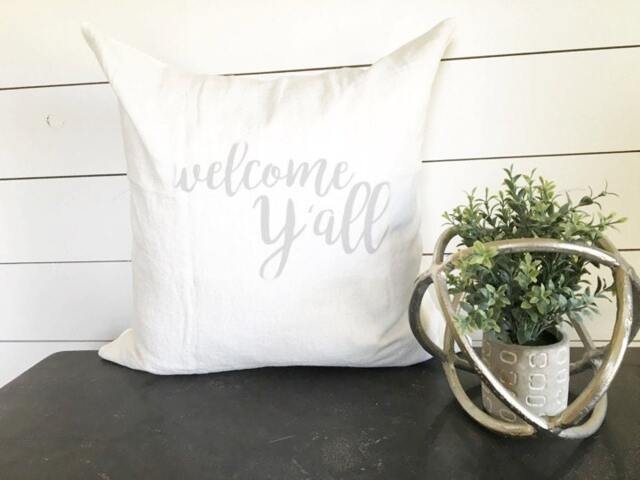 Welcome Y'all Pillow Cover, Southern Pillow, Decor, Sign, Housewarming Gift, Gift, Throw Custom