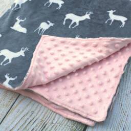 Grey Deer Minky Baby Blanket - Shower Gift New Gender Neutral Soft Lovey Nursery Keepsake Woobie - thumbnail 3