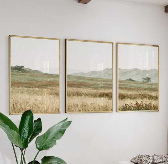 Neutral Meadow Trio, Sage Landscape Wall Art Set - image 1