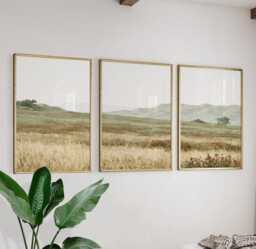 Neutral Meadow Trio, Sage Landscape Wall Art Set - thumbnail 1