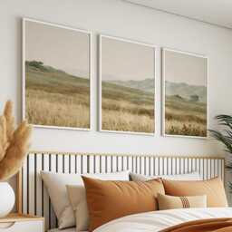 Neutral Meadow Trio, Sage Landscape Wall Art Set - thumbnail 3